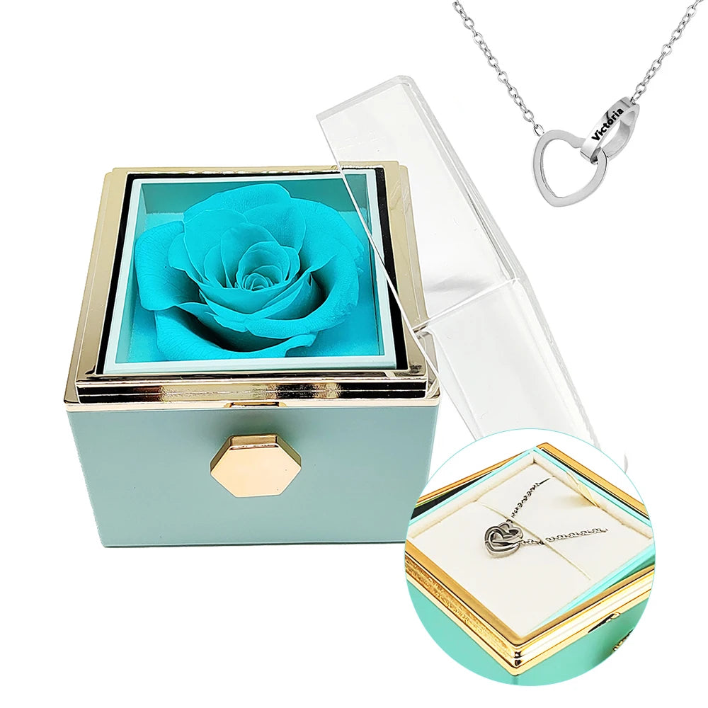 Interlocking Heart Necklace with Eternal Rose Gift Box – Perfect for Valentine’s & Mother’s Day