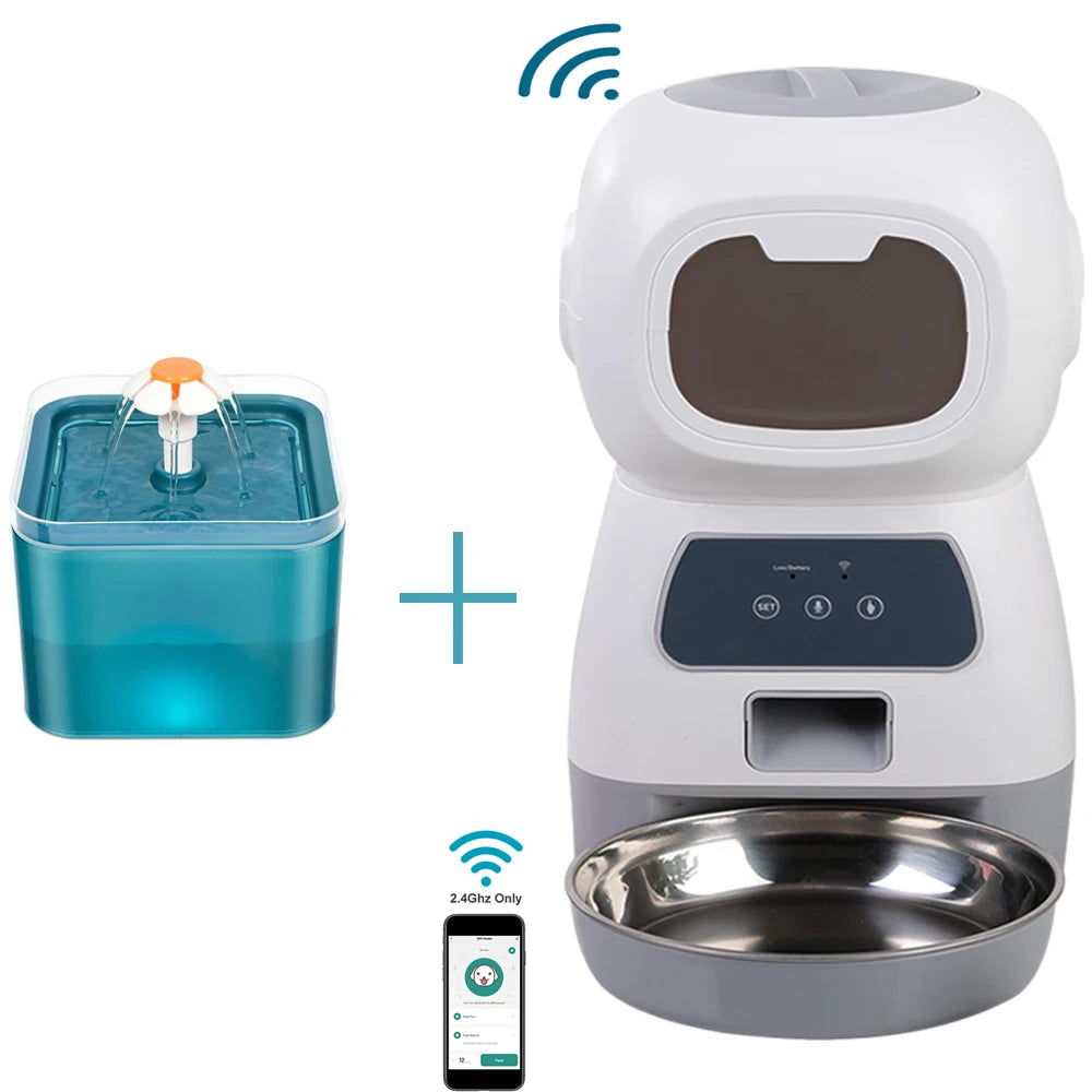 Smart WiFi Pet Feeder & Water Fountain - 3.5L Food Dispenser & 2L Water Bowl