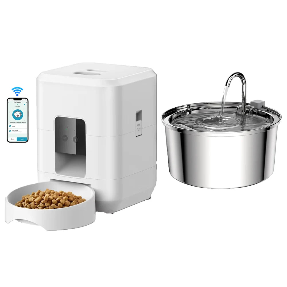 Smart WiFi Pet Feeder & Water Fountain - 3.5L Food Dispenser & 2L Water Bowl