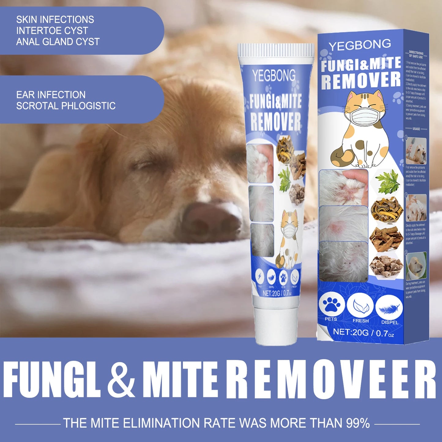 Pet Mite Removal Ointment – Anti-Itch & Fungus Treatment for Dogs & Cats