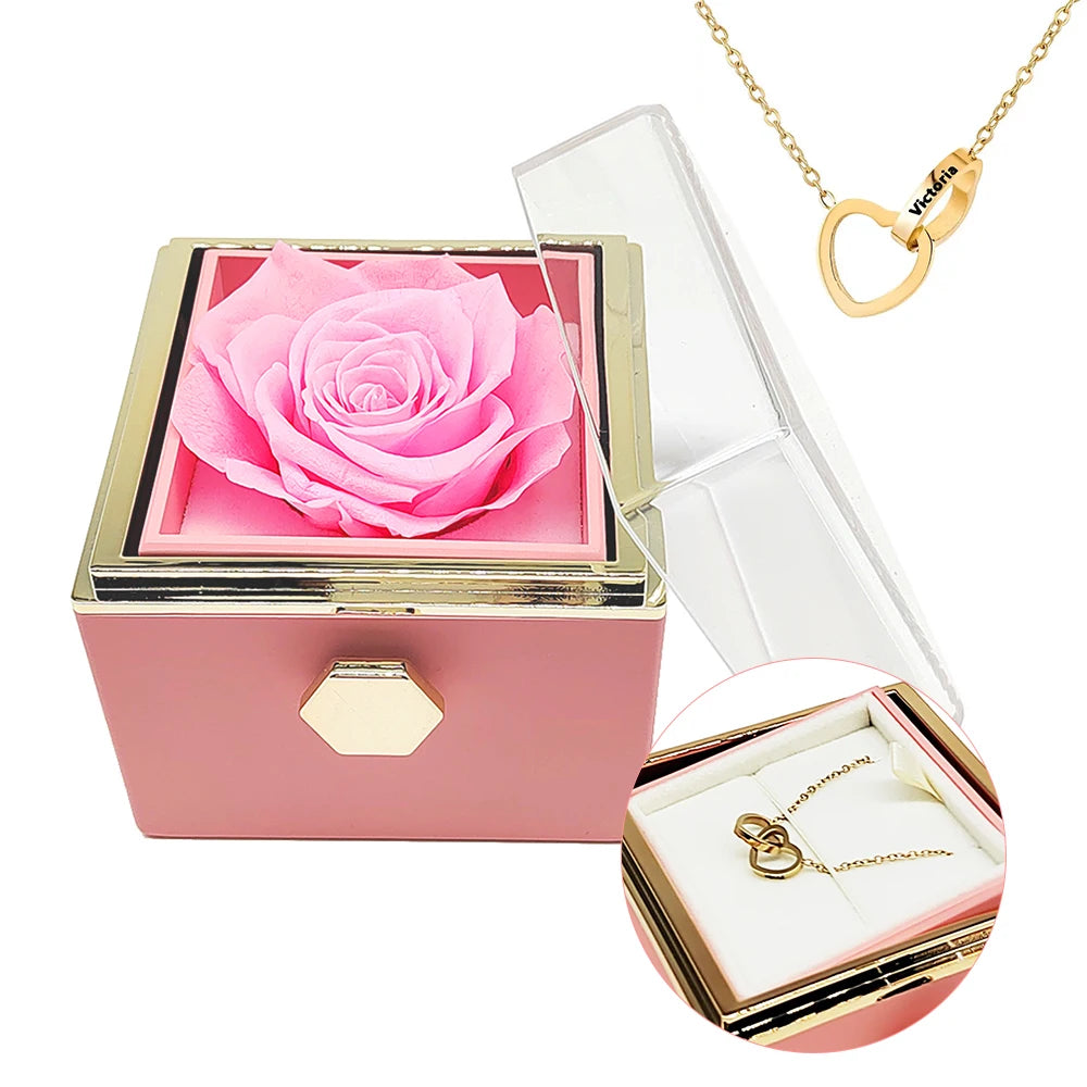 Interlocking Heart Necklace with Eternal Rose Gift Box – Perfect for Valentine’s & Mother’s Day