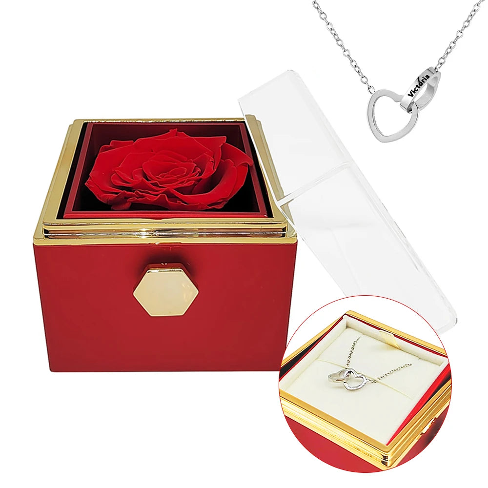 Interlocking Heart Necklace with Eternal Rose Gift Box – Perfect for Valentine’s & Mother’s Day