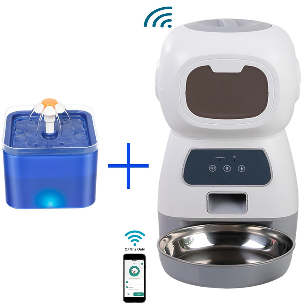 Smart WiFi Pet Feeder & Water Fountain - 3.5L Food Dispenser & 2L Water Bowl