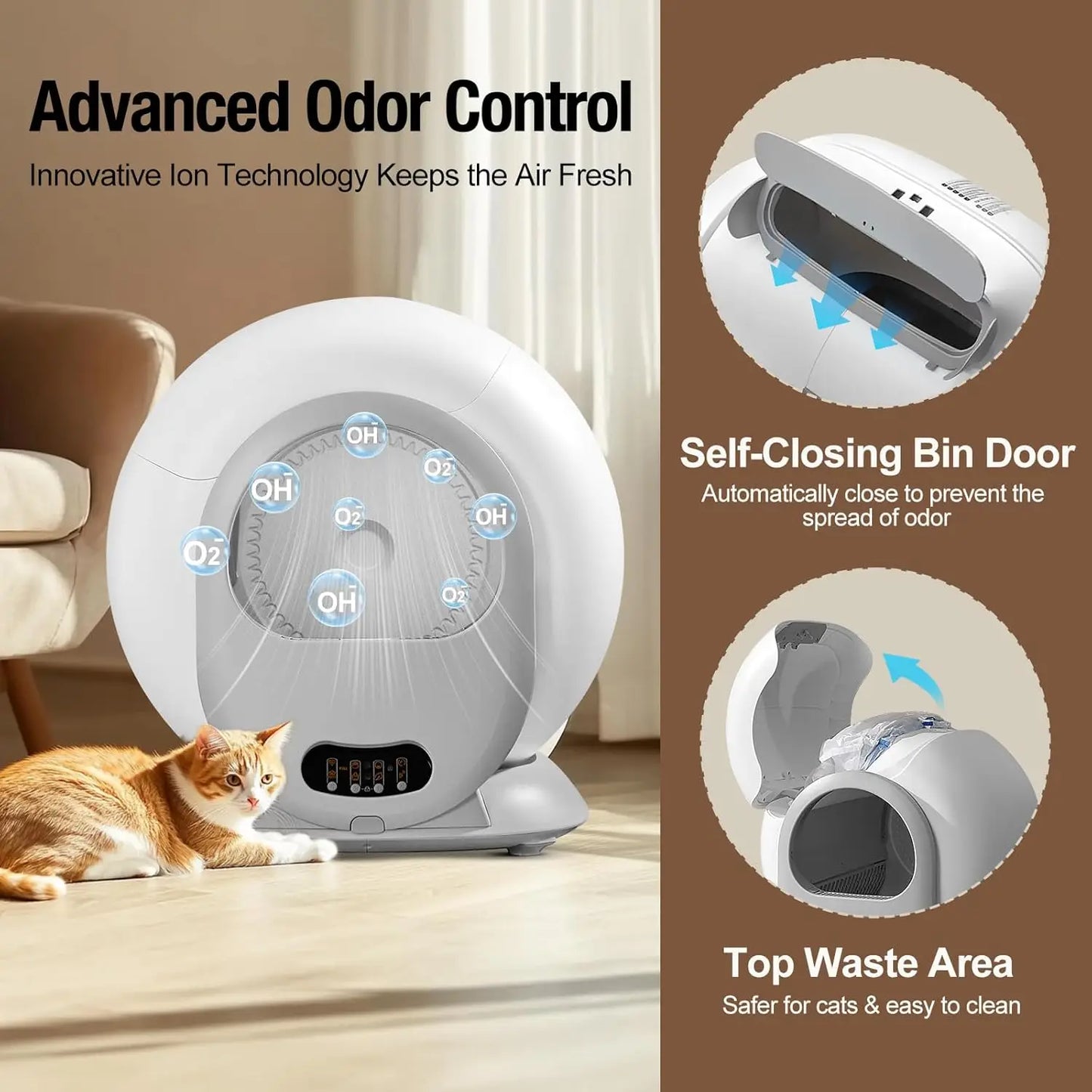 Self-Cleaning Automatic Cat Litter Box with Odor Control