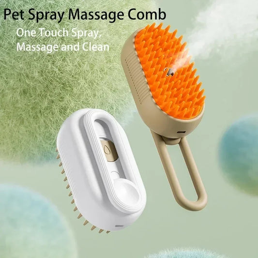 3-in-1 Steamy Dog Brush – Electric Spray Hair Brush for Cats & Dogs, Removes Tangled and Loose Hair, Massage & Grooming