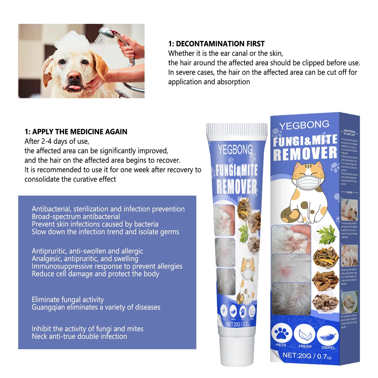 Pet Mite Removal Ointment – Anti-Itch & Fungus Treatment for Dogs & Cats