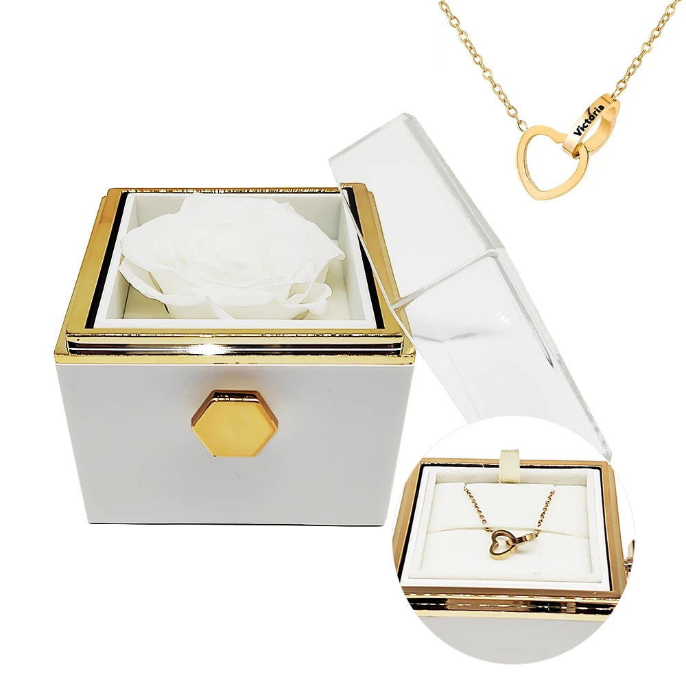 Interlocking Heart Necklace with Eternal Rose Gift Box – Perfect for Valentine’s & Mother’s Day