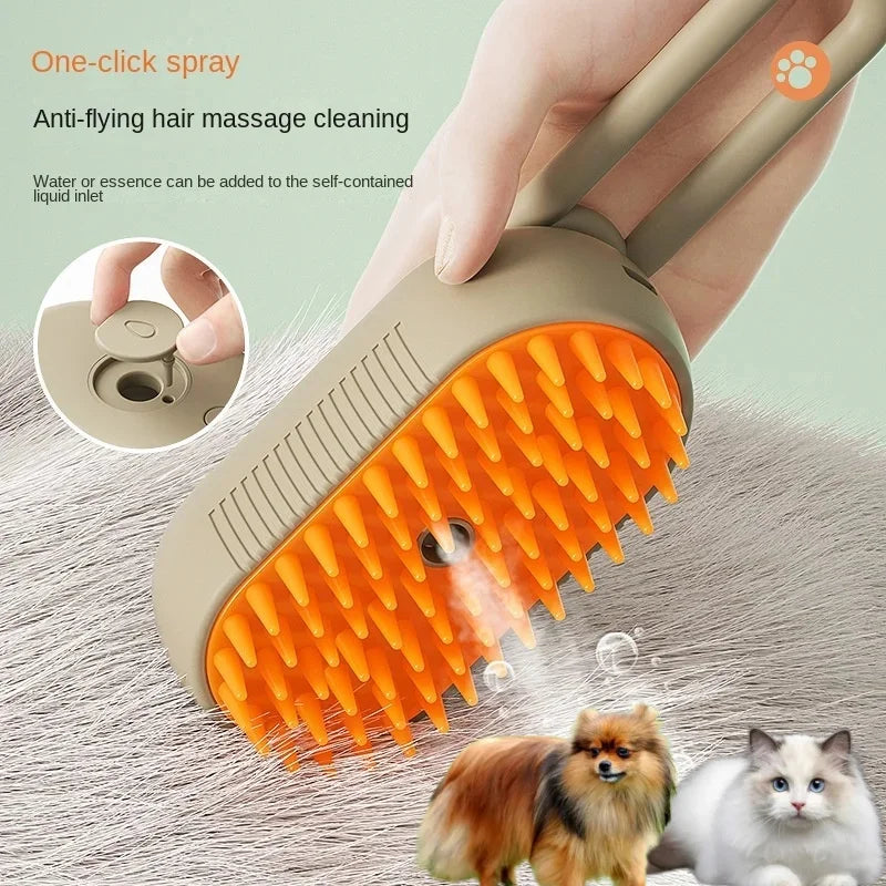 3-in-1 Steamy Dog Brush – Electric Spray Hair Brush for Cats & Dogs, Removes Tangled and Loose Hair, Massage & Grooming