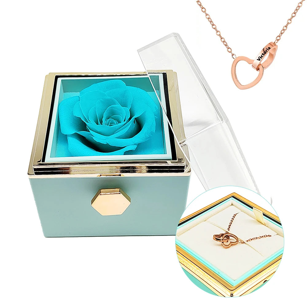 Interlocking Heart Necklace with Eternal Rose Gift Box – Perfect for Valentine’s & Mother’s Day