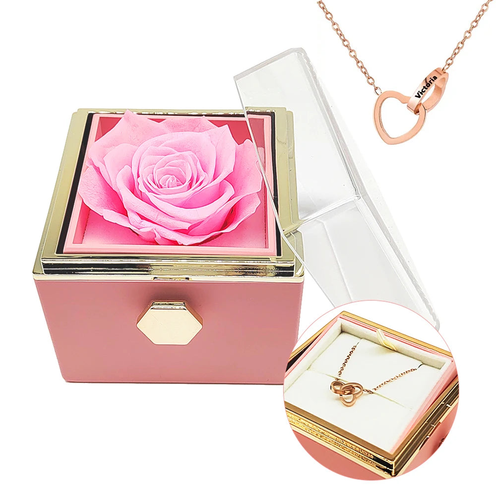 Interlocking Heart Necklace with Eternal Rose Gift Box – Perfect for Valentine’s & Mother’s Day