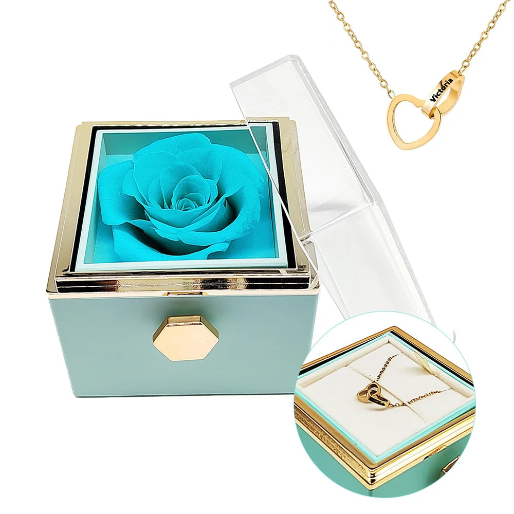 Interlocking Heart Necklace with Eternal Rose Gift Box – Perfect for Valentine’s & Mother’s Day