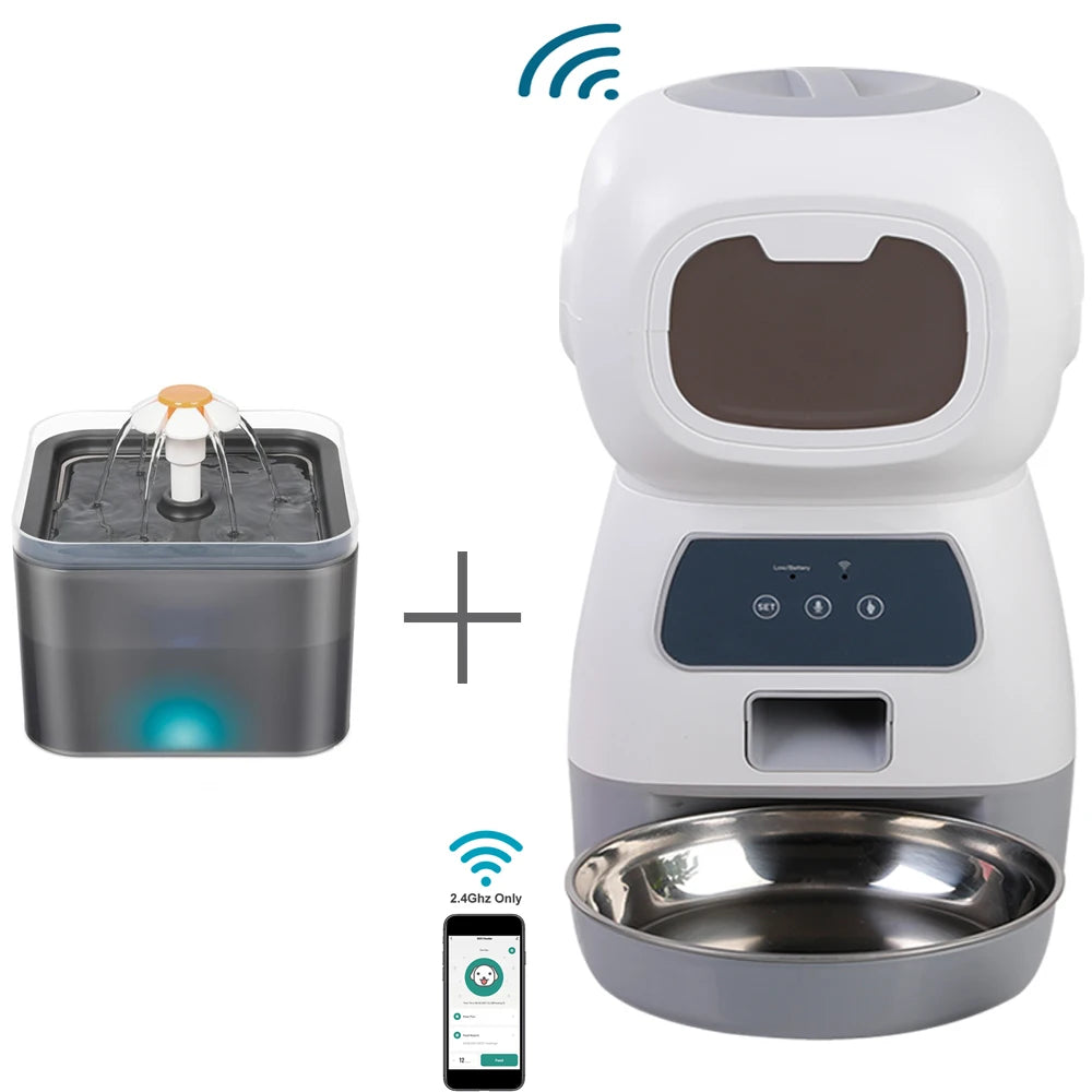 Smart WiFi Pet Feeder & Water Fountain - 3.5L Food Dispenser & 2L Water Bowl