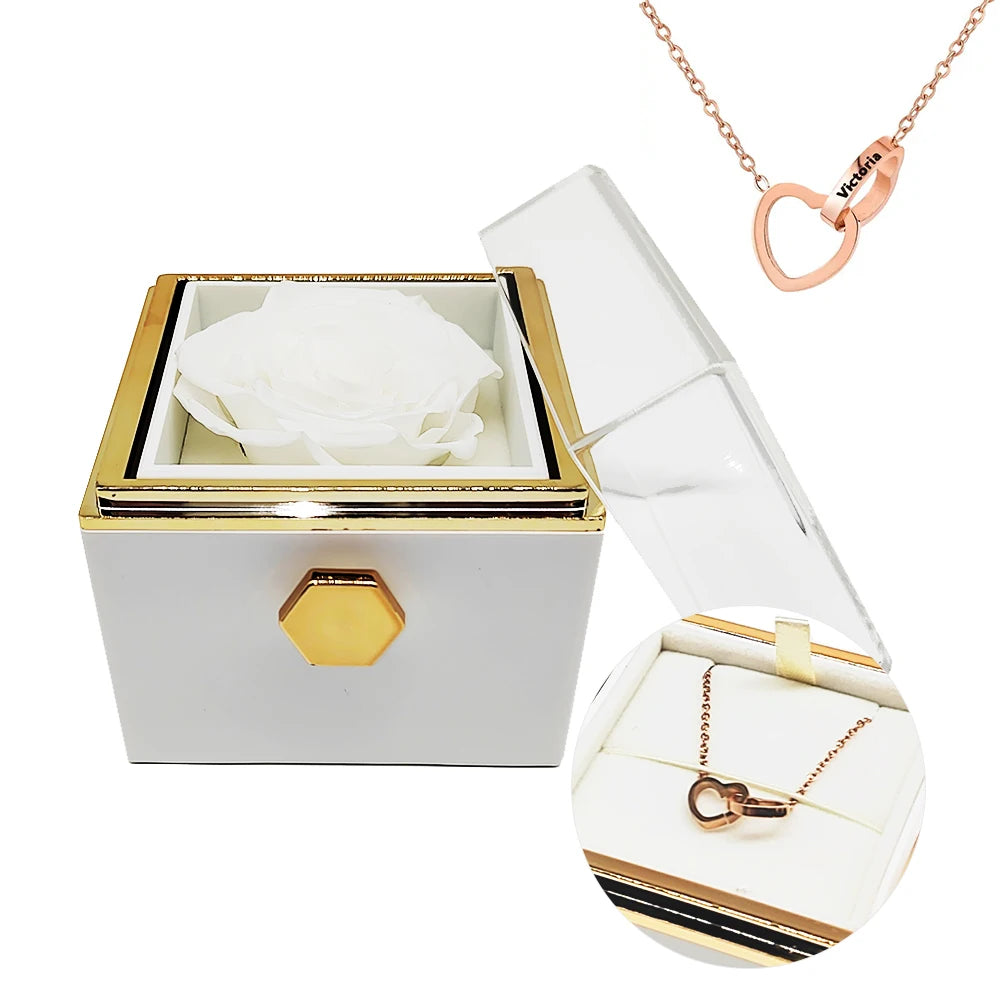 Interlocking Heart Necklace with Eternal Rose Gift Box – Perfect for Valentine’s & Mother’s Day