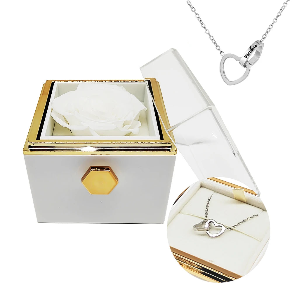 Interlocking Heart Necklace with Eternal Rose Gift Box – Perfect for Valentine’s & Mother’s Day