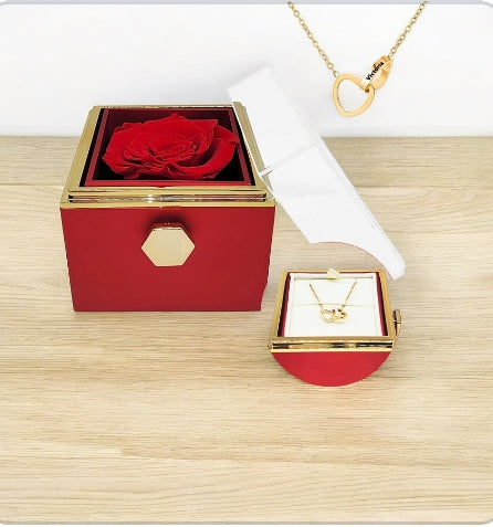 Interlocking Heart Necklace with Eternal Rose Gift Box – Perfect for Valentine’s & Mother’s Day